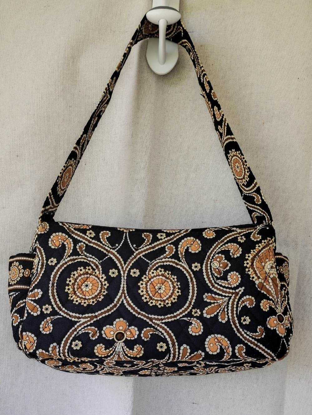 Vera Bradley Black and Tan Paisley Quilted Shoulder Bag